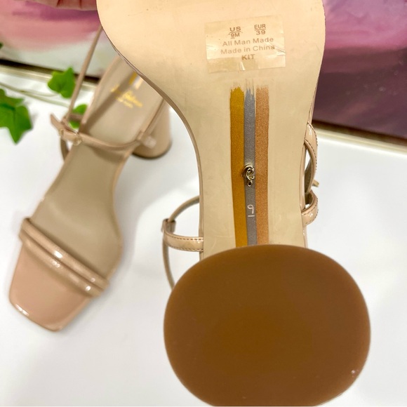 Sam Edelman Kit Block Heel Squared Open Toe Slingback Heeled Sandal Beige Patent - Picture 12 of 14